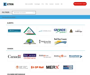 Appercu de la page des sites surveillés par Extrn au Canada