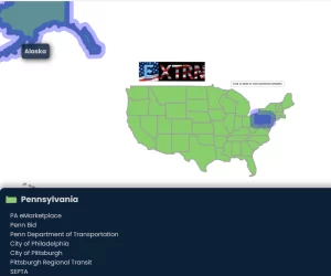 Carte Américaine des sites d'appel d'offres qu'Extrn surveille